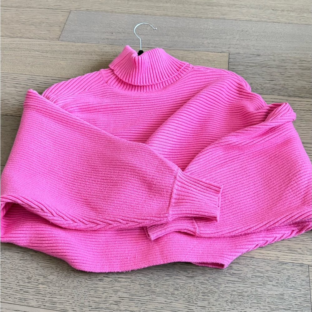 Pink Ribbed Turtleneck Sweater
